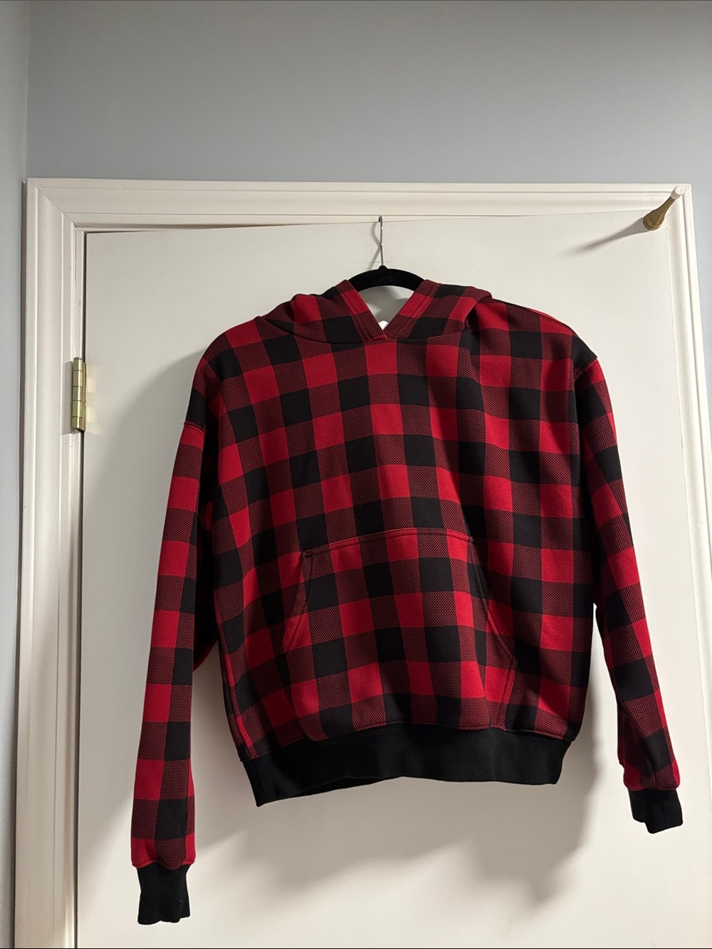 Fabletics Red and Black Plaid Hooded Pullover